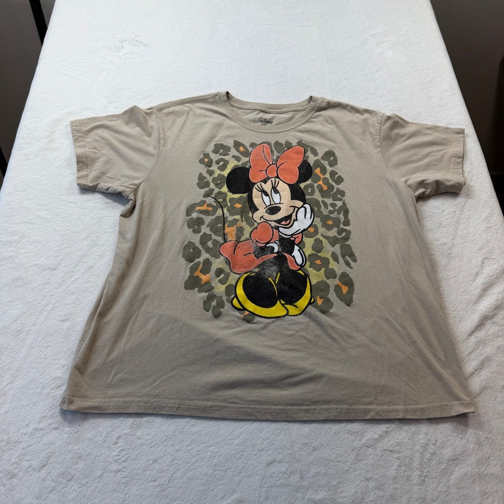 Disney Minnie Mouse Graphic Tee in Beige with Orange Bow